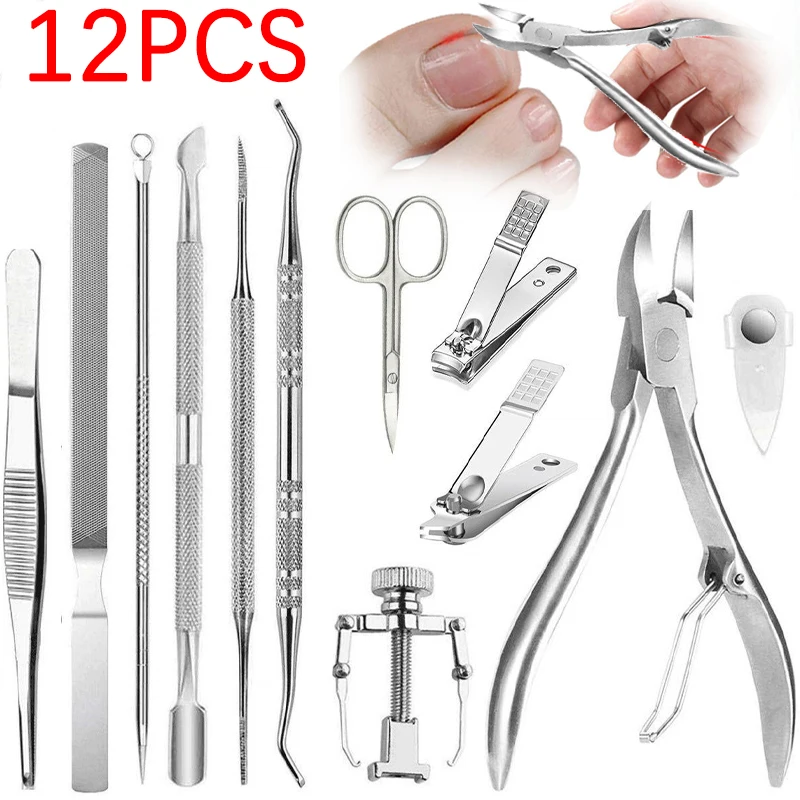 

12Pcs/set Professional Pedicure Tools Ingrown Toenail Tools Kit Nail Care Ingrown Toenail Removal Correction Clippers Foot Care