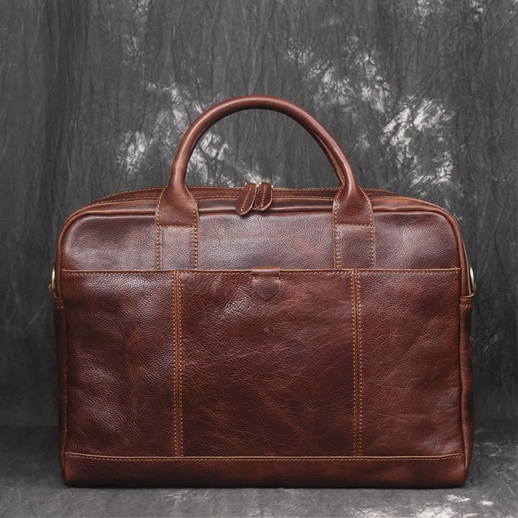 Factory New genuine leather men's portable briefcase one-shoulder messenger bag large capacity computer bag