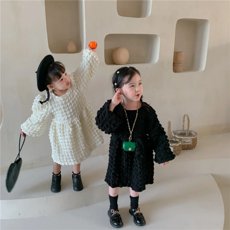 

Korean Style Children Dress Girls Baby Bubble Plaid Princess Dress Children Clothing Spring Autumn Girls Dress Long Sleeve