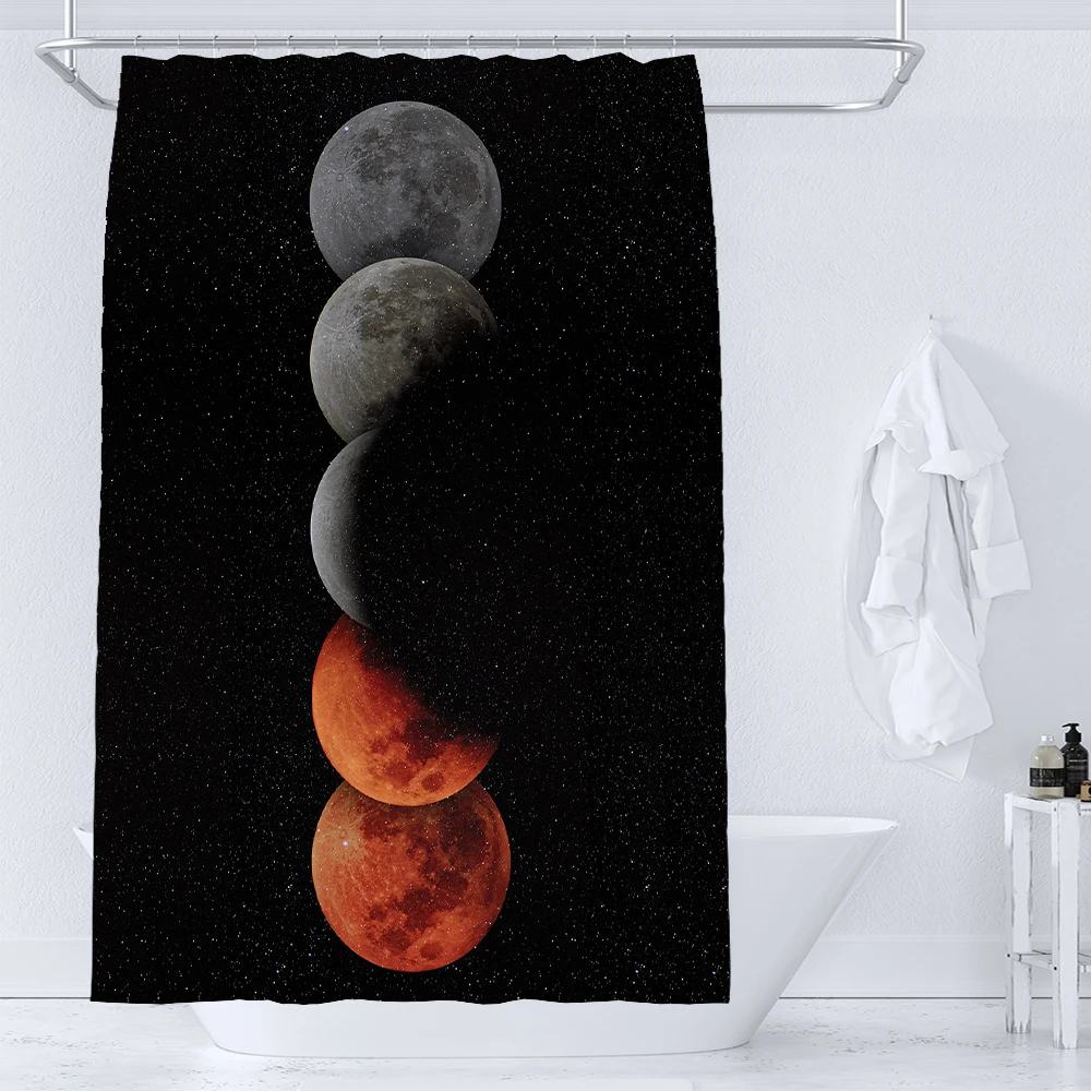 

Minimalist style Starry Sky and Moon Shower Curtain Bathroom Bathtub Waterproof Polyester Bath Curtain Art Home Decor with Hooks