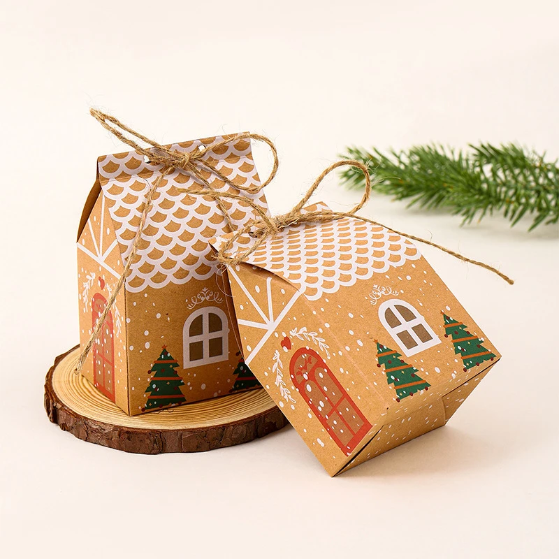 

5 шт. для упаковки рождественских печенья «сделай сам», Мультяшные подарочные коробки из крафт-бумаги, коробка для конфет в форме домика, Подарочный пакет, Рождественская домашняя упаковочная коробка