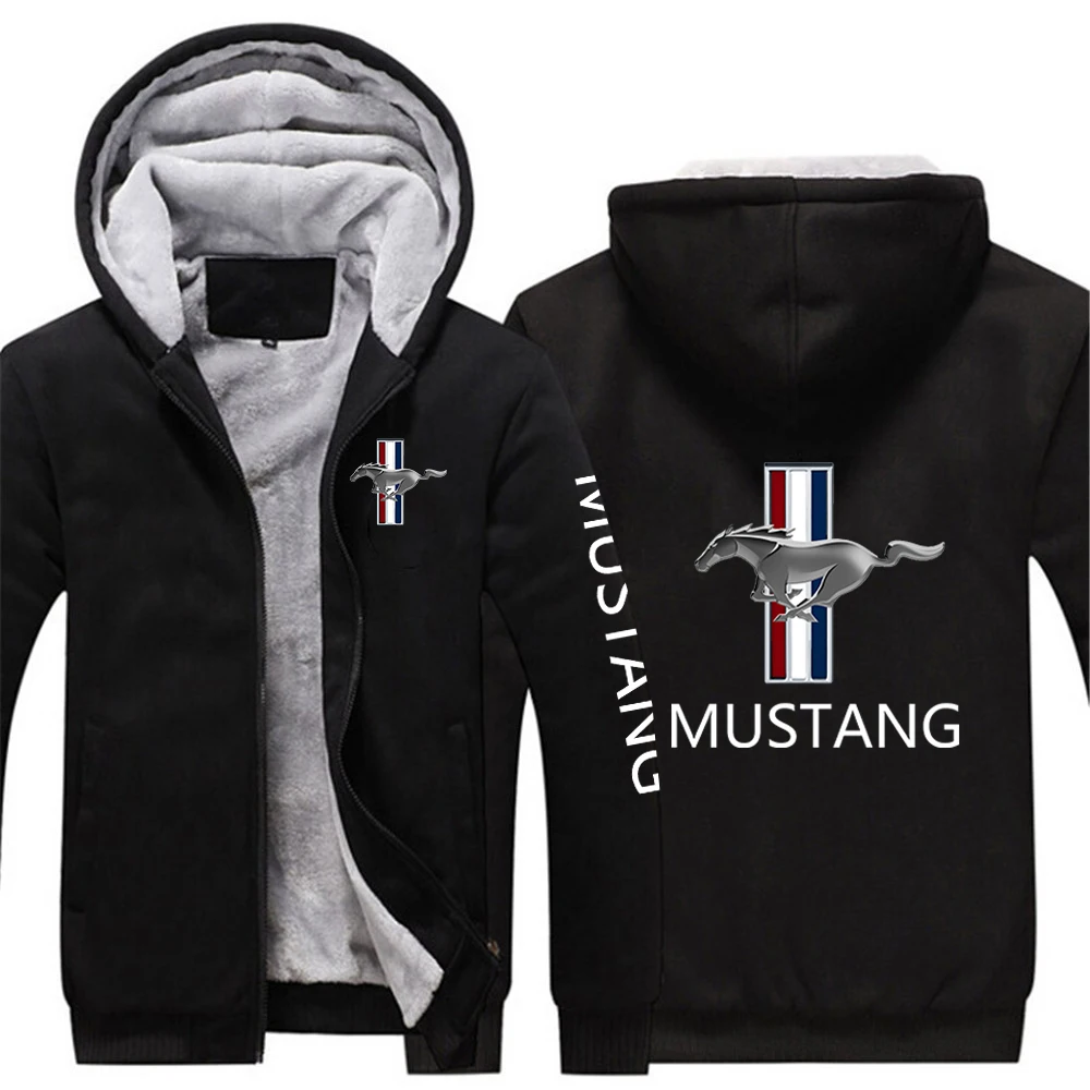

New Man's 2023 Autumn Winter Mustang Logo Print Harajuku Sport Hip Hop New Hoodies Men's Casual Sweatshirts Coat Thicken Jackets