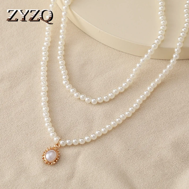 Новинка, винтажное Двухслойное ожерелье ZYZQ с подвеской, женское модное ожерелье 2022 с искусственным жемчугом для женщин, ювелирные изделия в подарок