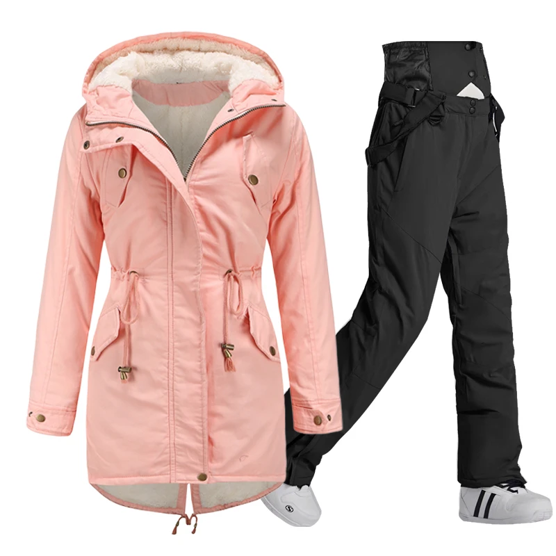 New Ski Suit Women Winter Windproof Thicken Warm Fleece Parkas Jacket Snow Pants Outdoor Snowboard Wear Skiing Overalls