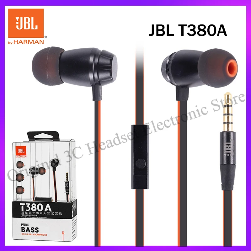 

Original JBL T380A 3.5mm Wired In-Ear Earphones Deep Bass Earbuds Music Sports Headphone HIFI Gaming Headset with Mic Hands-free