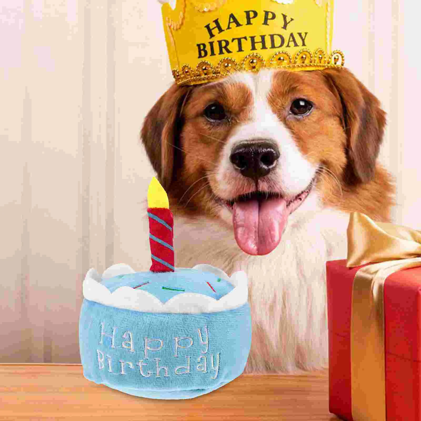 

Pet Dog Birthday Cake Toy Happy Birthday Cake Shaped Squeaky Dog Toy Plush Dog Cake Toy