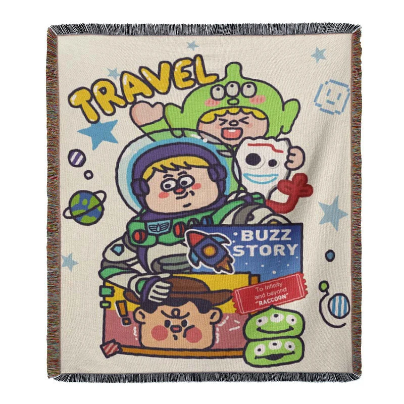 

Cartoon Woven Throw Blanket with Fringe Travel Casual Blankets Carpet Chair Recliner Furniture Sofa Cover Bed Throws Decoration