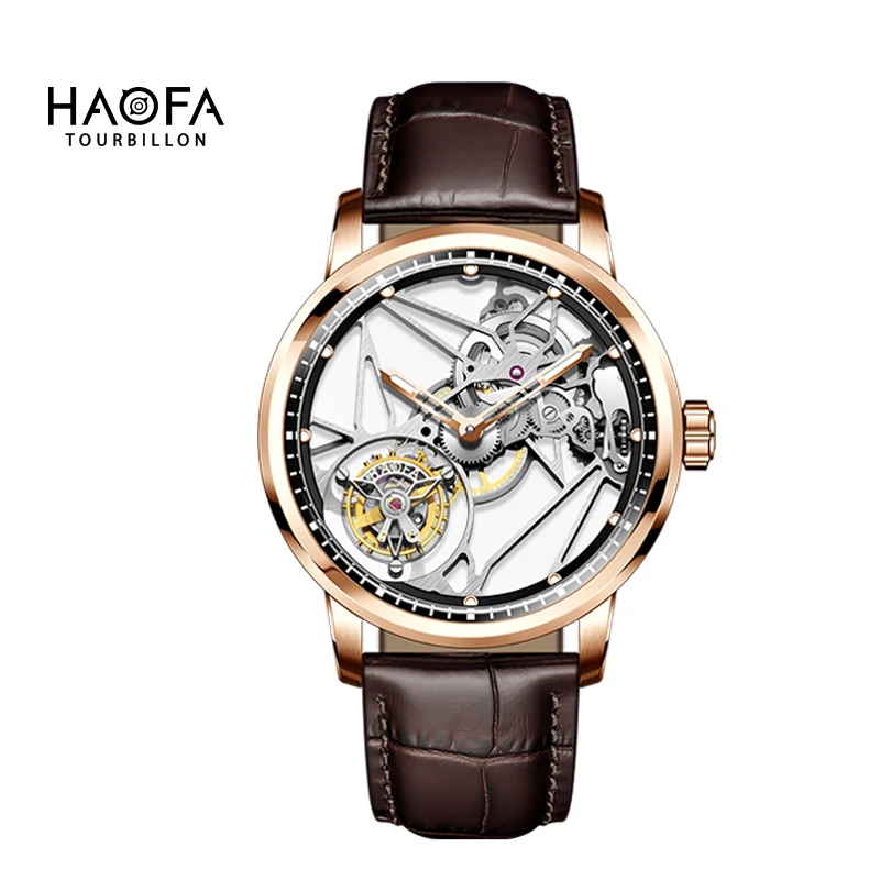 Фото Мужские часы Haofa Luxury с настоящим турбийоном, механические, с ручным заводом, сапфировым стеклом, скелетонизированные, светящиеся, для бизнеса, модель 1925B №2