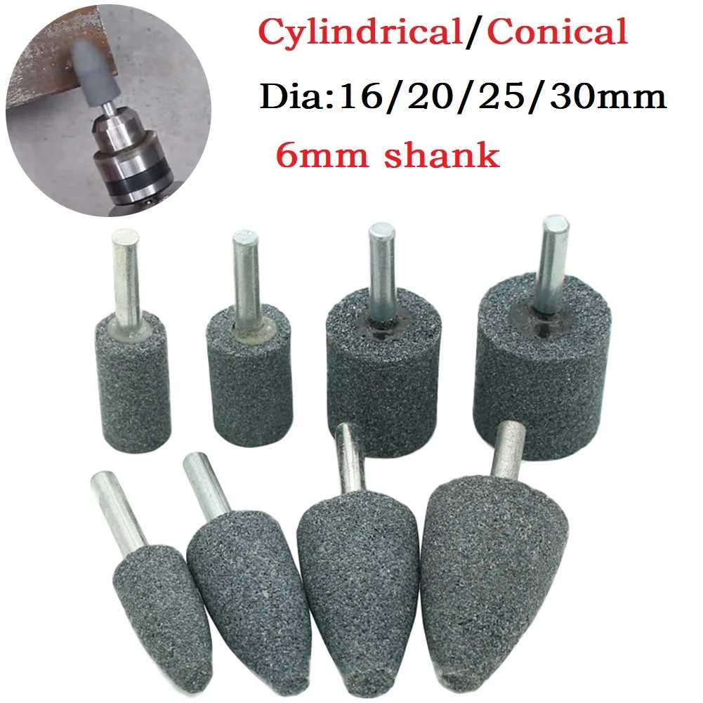 

5PCS 6mm Round Shank Grinding Wheel Cylindrical Conical Sharpening Head Tool For Metal Glass Grinding Engraving Abrasive Tool