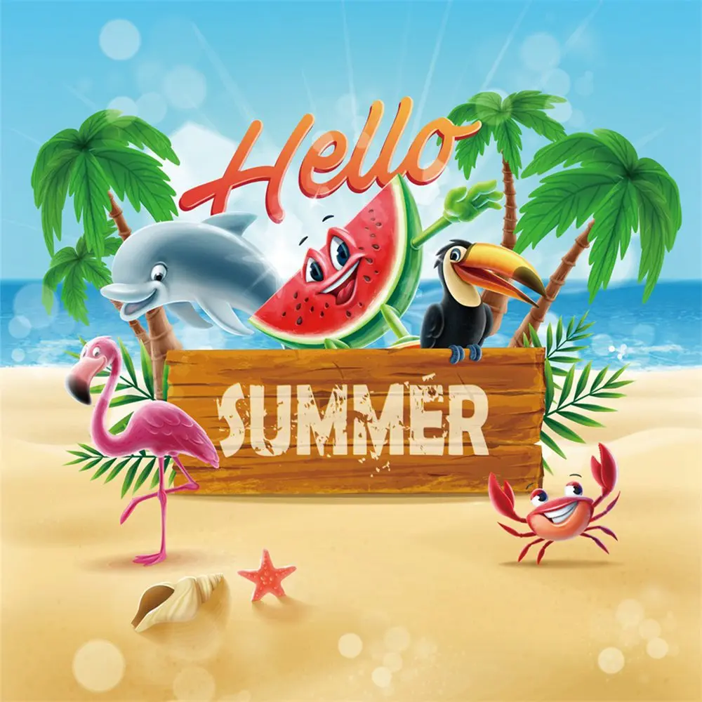 

Baby Summer Beach Photography Backdrops Poster Banner Custom Children Ocean Animals Summer Holiday Board Studio Photo Background