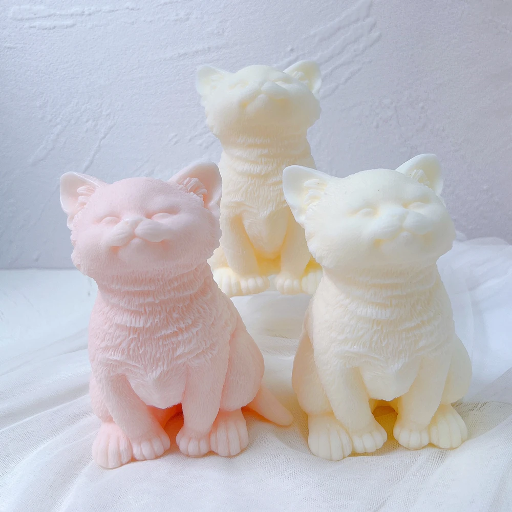 

DIY Cute Sit Cat Candle Silicone Mold Animal Teddy Puppies Soy Wax Mould Cats Lover Home Decor