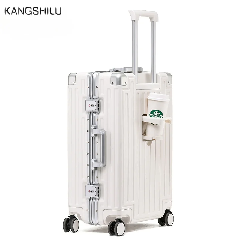 New Aluminum Frame Luggage Business Travel Luggage Male Trolley Case Mute Universal Wheel Leather CaseCombination Lock