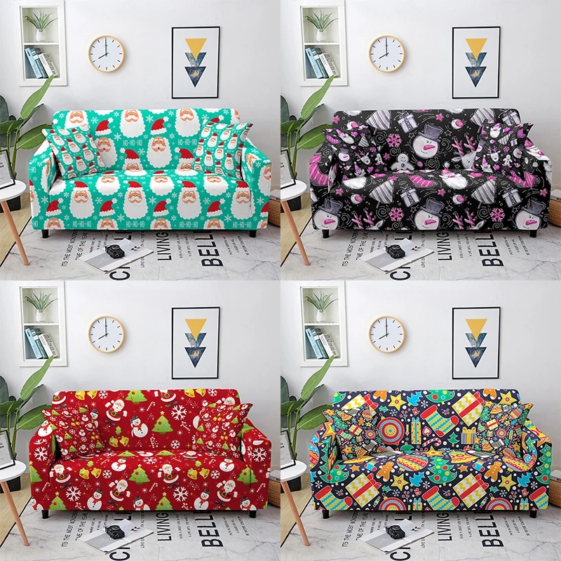 

Christmas Theme Sofa Cover Santa Claus Elk Home Decoration All Inclusive Dustproof Couch Cover Spandex Cushion Cover 1PC