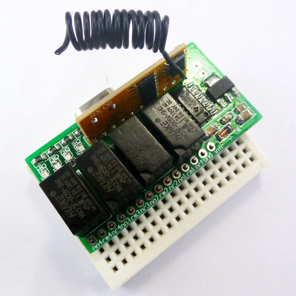 DC 5V 12V 433M RC RF 4CH Wireless Decoder Relay Board+2 Pcs EV1527 Remote Control For Arduino MEGA2560 raspberry pi breadboard