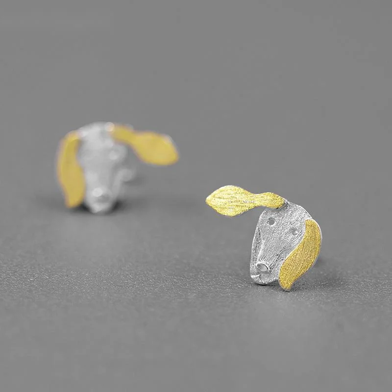 

925 Sterling Silver Lovely Dachshund Dog Animal Stud Earrings For Women Jewelry