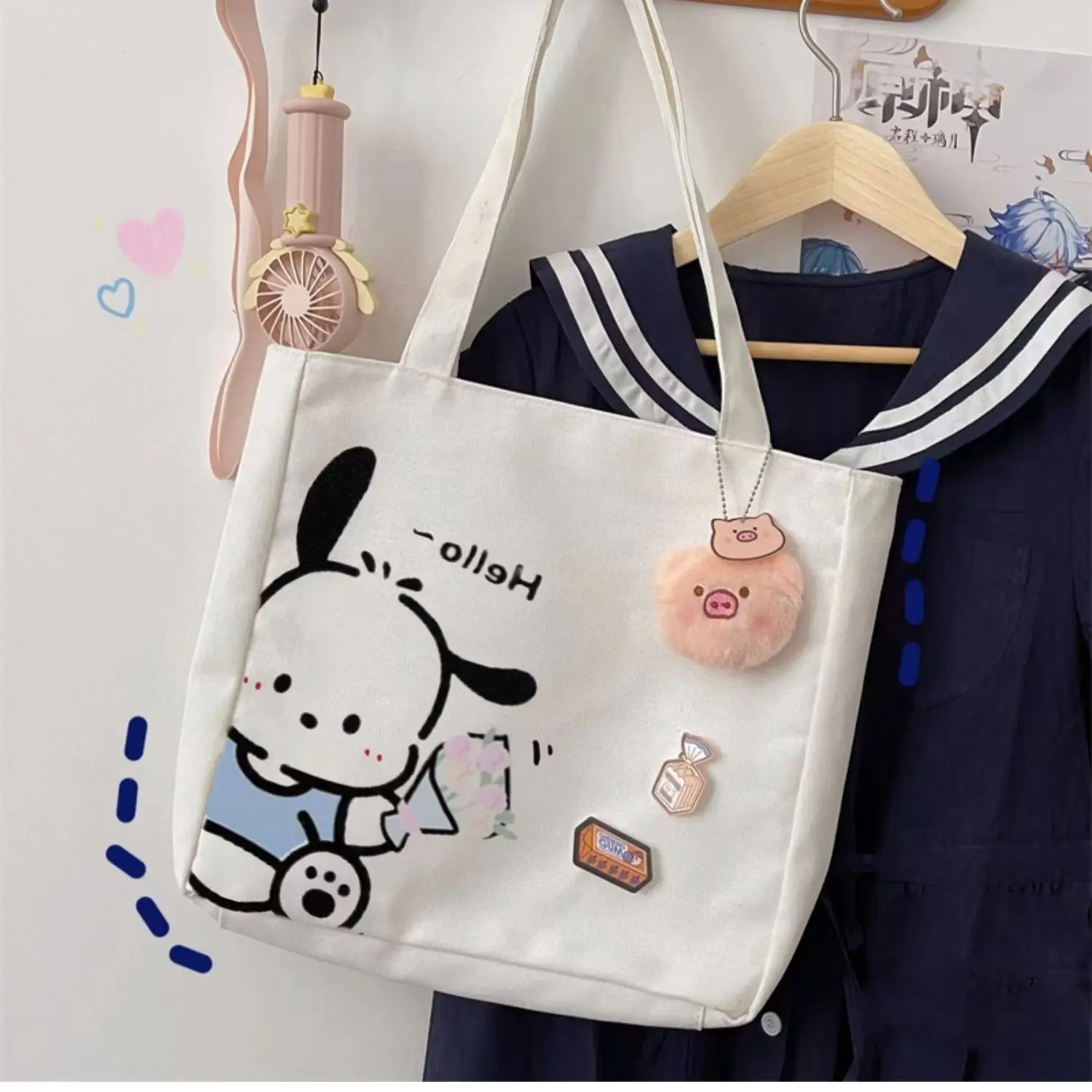 

Kawaii Sanrio Pochacco Cute Small Square Bag for Girls One Shoulder Bag Cartoon Large Capacity Student Canvas Bag for Class