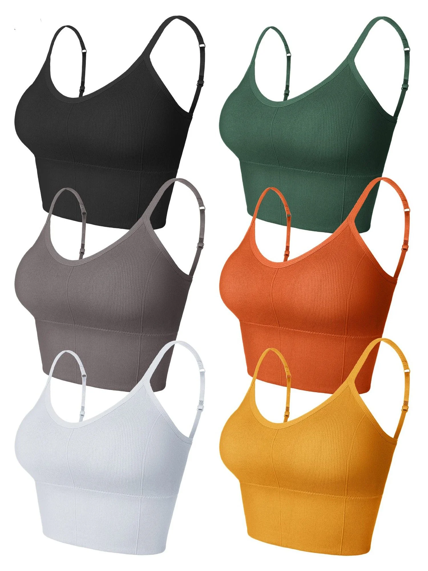 

6 Pcs Women`s Comfy Cami Bra Crop Top Longline Padded Lounge Bralettes Camisole Yoga Tank Top (L/XL, 6 Colors)