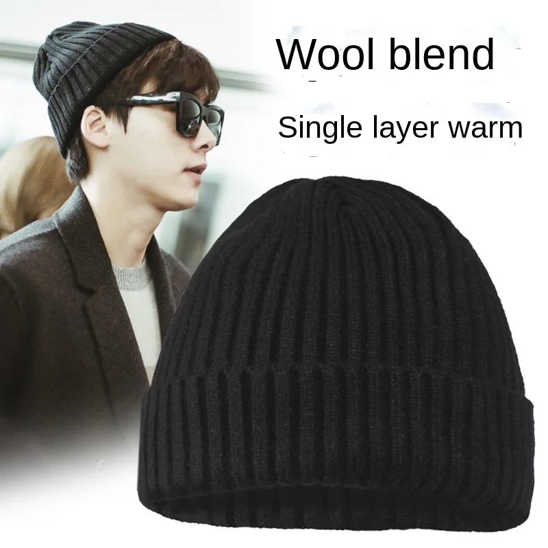 Men's Winter Hat 2021 Male Skullies Beanie Wool Single Layer Warm Black Knitted Hat for Women Thickened Ear Protection Windproof