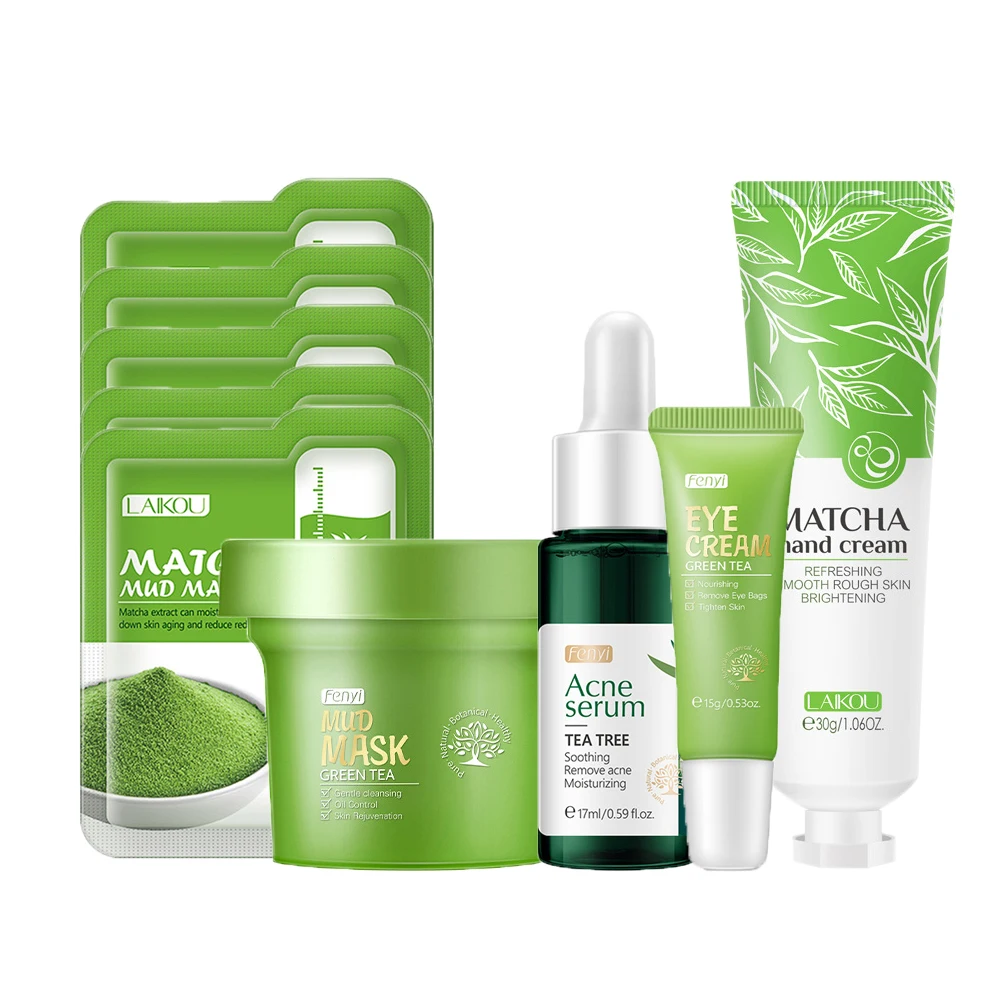 

Эссенция зеленого чая, увлажняющий отбеливающий крем для лица, грязевая маска для сужения пор, восстанавливающий крем от акне и темных круг...