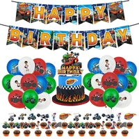 cartoon car blaze monster balloons happy birthday banner party decorations machines racing racecar suv cake cupcake toppers toys