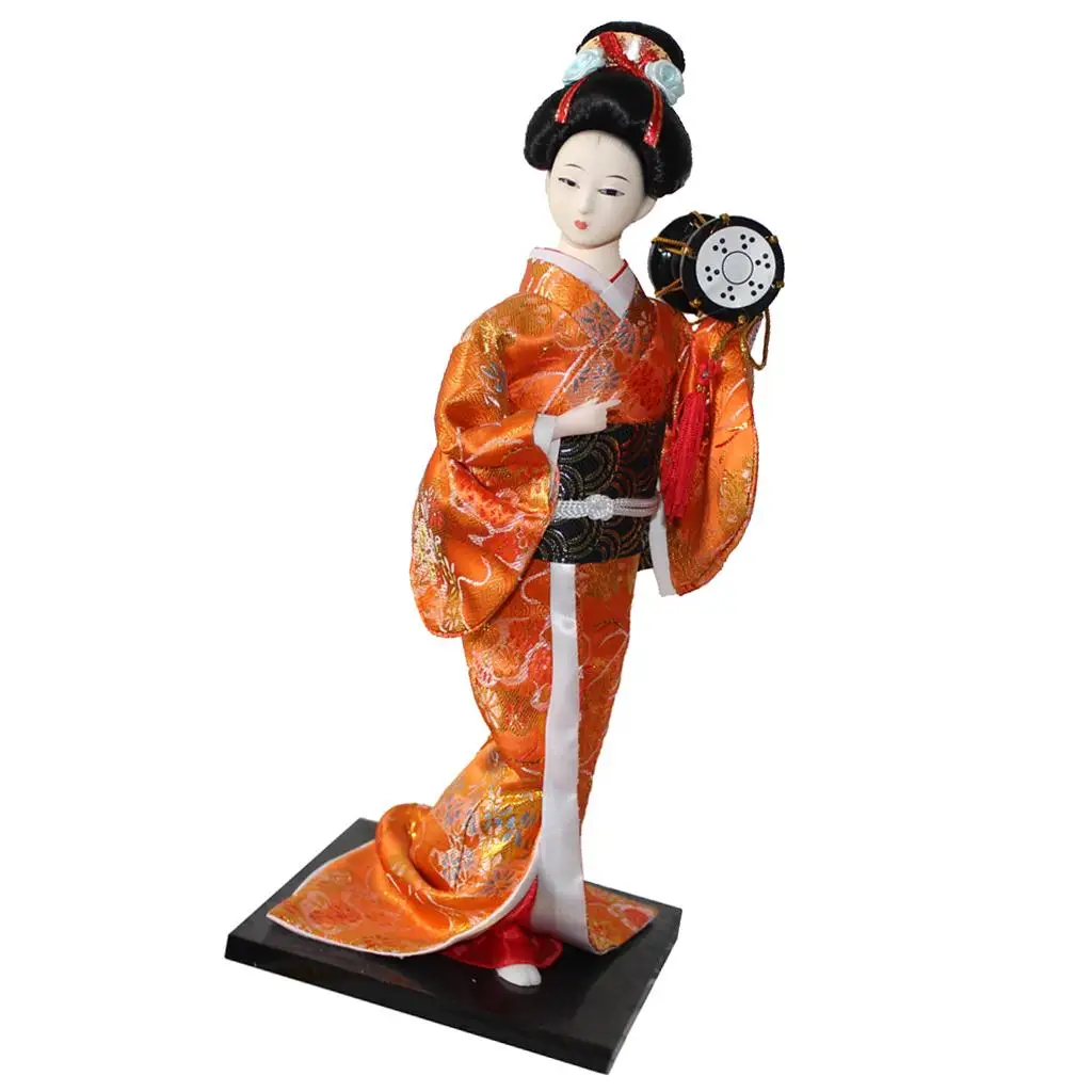 

Японское кимоно, 30 см, кукла гейши, азиатская культура, ручная работа, оранжевая одежда