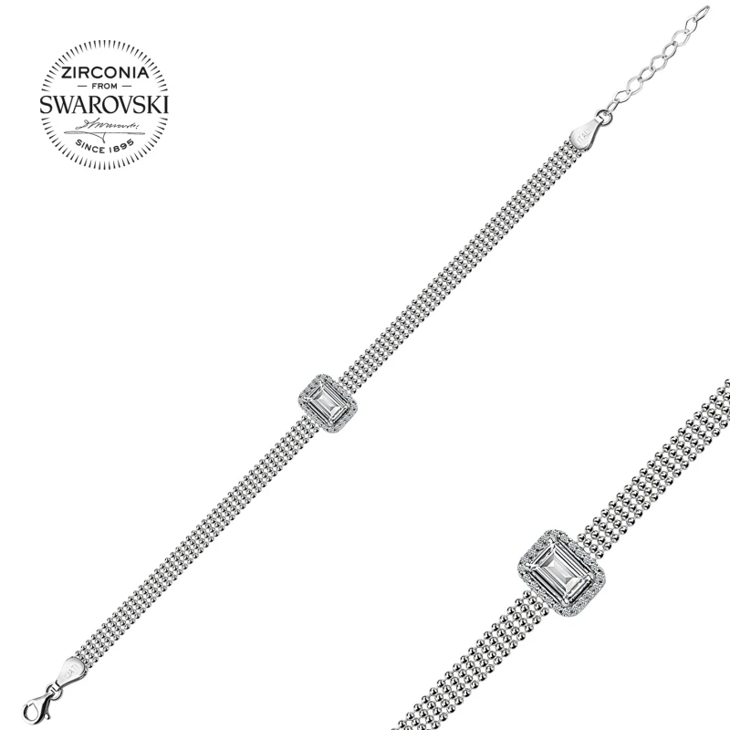 

Silver 925 Sterling Swarovski Zirconia Baget Gemstone Bracelet