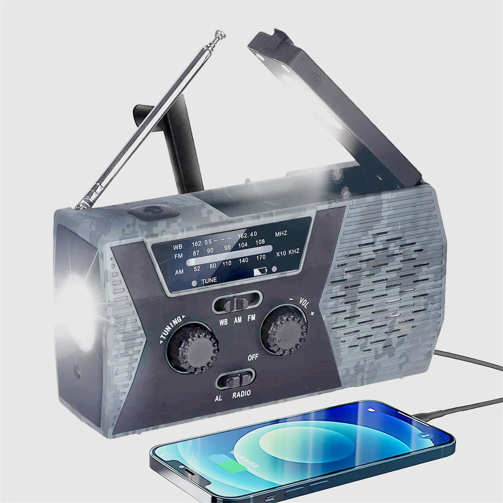 

4000mAh Emergency Weather Radio Solar Hand Crank RADIO Receiver Portable AM/FM/WB Multifunctional Radio With SOS Alarm