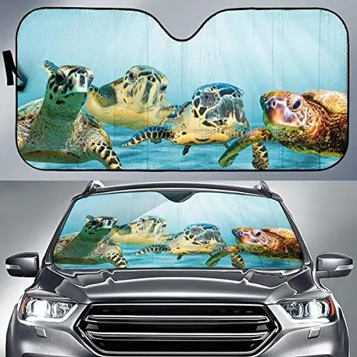 

Funny Turtle Team Under The Water Sea Pattern Car Sunshade, Turtle Auto Car Sunshade for Front Window Sun Cover, Car Windshield