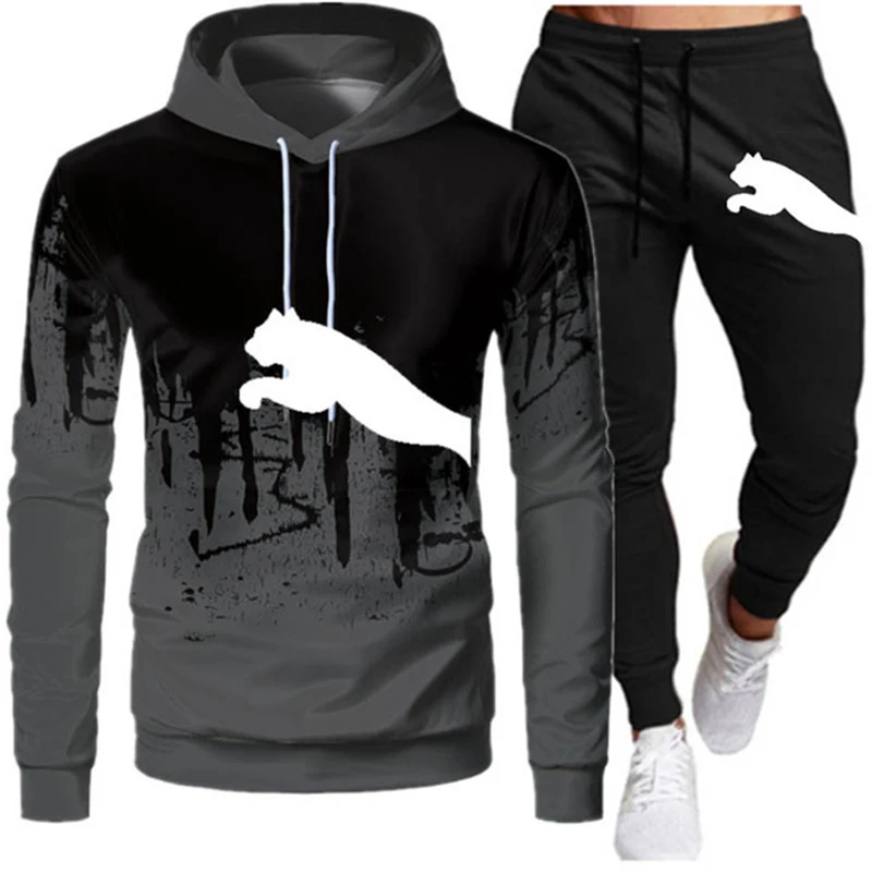 

Spring Fall Men's Tracksuit Sweatshirt Set Splash Ink Hoodies + SweatPants 2Pcs Suit Casual Running Fitness Man Sportswear S-4XL