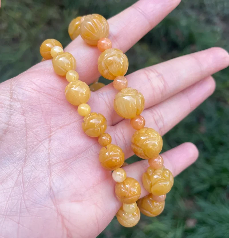 Желтый нефритовый Изумрудный бусины 10-14 мм Лотос браслет натуральный