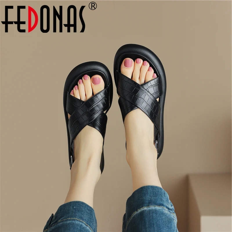 

FEDONAS Summer Basic Women Sandals Rome Style Flats Platforms Genuine Leather Comfortable Casual Working Shoes Woman Concise New