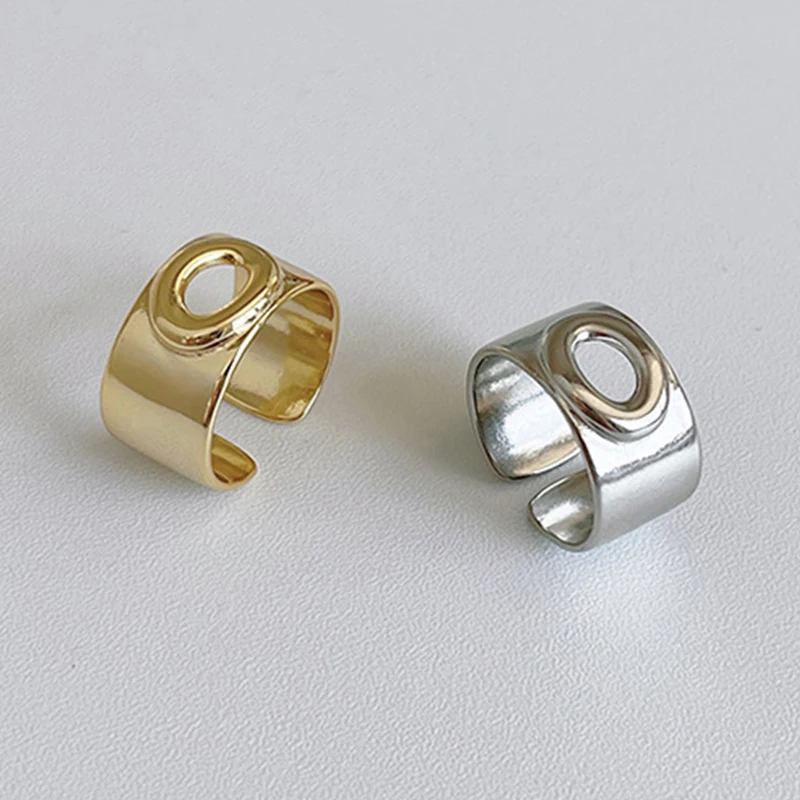 

925 Sterling Silver Minimalist Hollow Oval Opening Ring for Fashion Women Men Gold Plated Party Daily Fine Jewelry Accessories