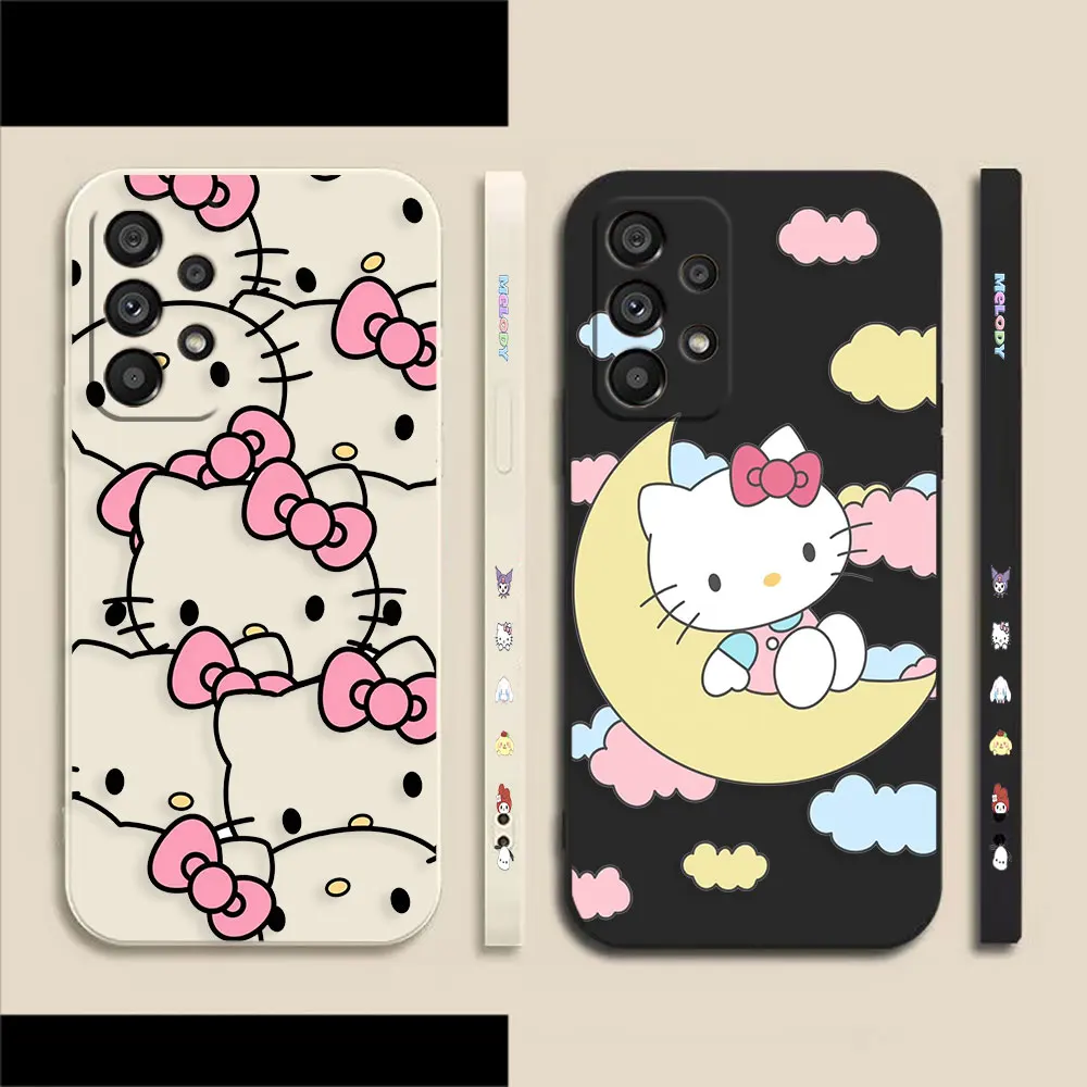 

Cartoon Hello K-Kitty Cat Phone Case For Samsung Galaxy A72 A71 A53 A52 A51 A42 A32 A31 A23 A22 A21S 4G 5G Colour Liquid Case