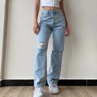 women high waist ripped jeans large size boyfriend pants mom 2021 autumn casual fashion stright trousers