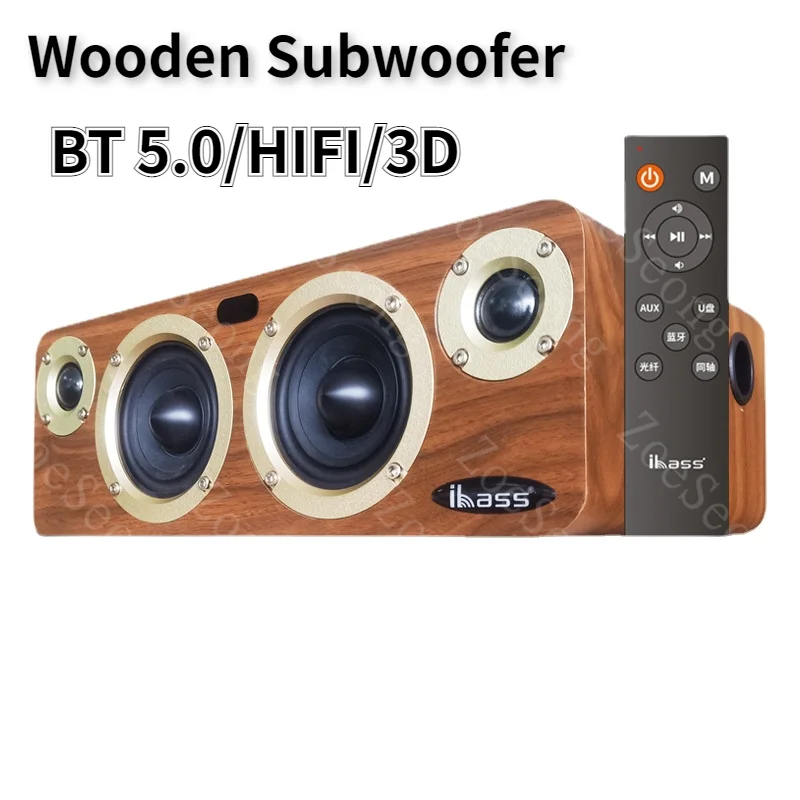 

Мощный беспроводной Bluetooth динамик 80 Вт деревянный сабвуфер бумбокс для домашнего кинотеатра Hifi система Саундбар ТВ цифровой аудио коаксиал...