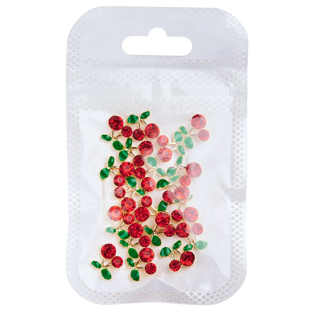 

20Pcs 3D Alloy Red Pink Cherry Nail Art Charms with Shiny Rhinestones DIY Gems Luxury Jewelry Charms DIY Manicure Accessorie