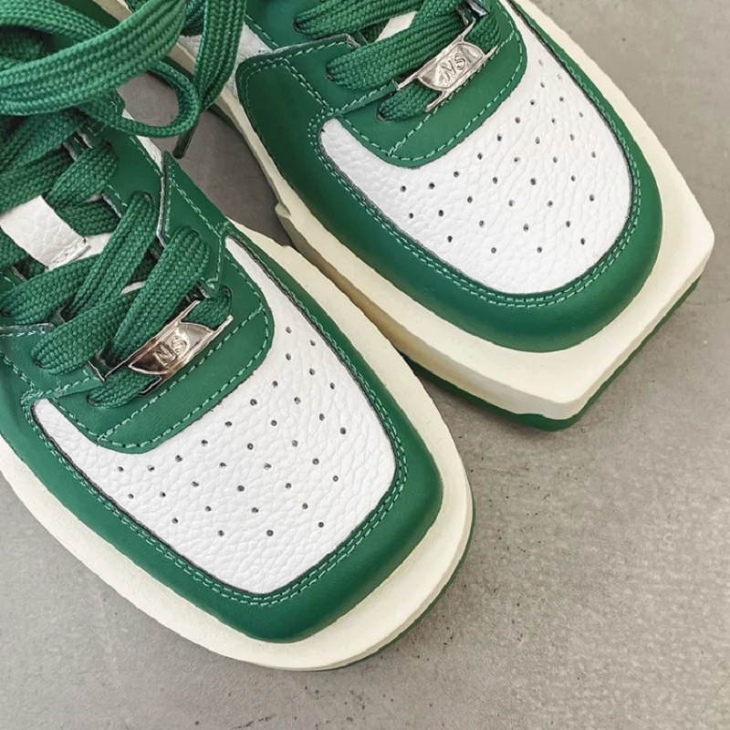 CICIYANG Sneakers Women Genuine Leather 2023 New Spring Shoes Fashion Square Head Girls School Ball Shoes Low-top Couple Shoes