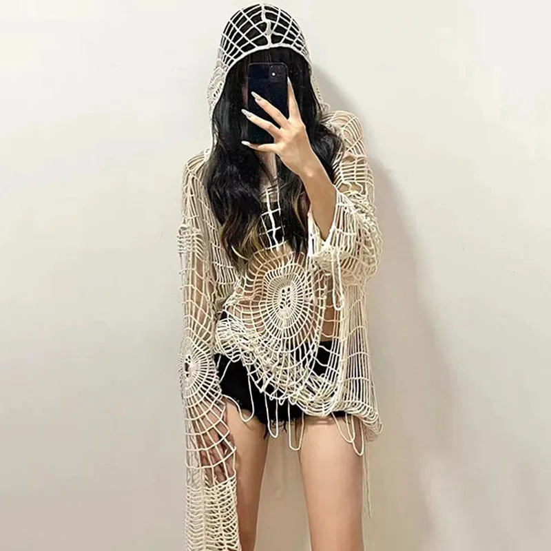 

Пуловер женский Асимметричный в готическом стиле, с капюшоном