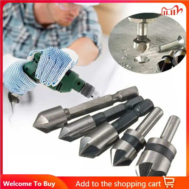 

5Pcs 82 Degree Chamfer Drill Bit Set 5 Flutes Woodworking Chamfering Cutter Countersink Drill Bit Set Metal Drilling