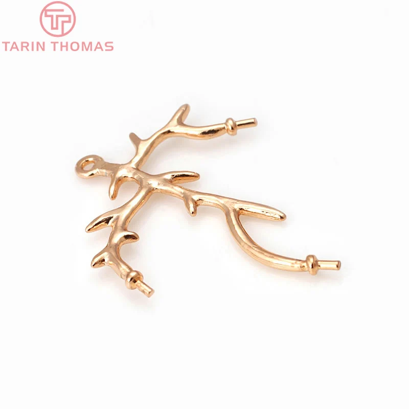 

(1797)6PCS 23x32MM 24K Champagne Gold Color Plated Brass with Half hole Tree Branchs Charms Pendants High Quality Accessorie