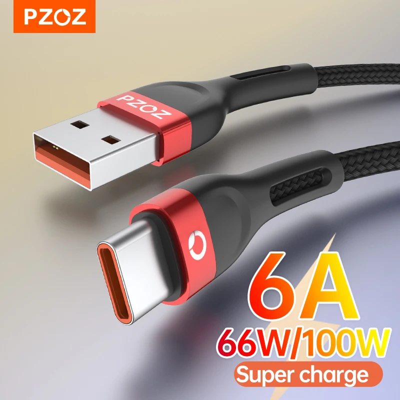 

PZOZ 66W 6A Supercharge 100W USB Type C Cable For Huawei P40 Pro Mate 30 P30 Pro PD Fast Charging Charger Wire Cord USB-C Cable