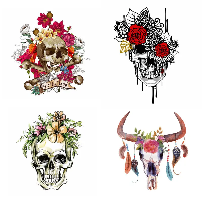 

ZOTOONE Skull Flower stickers for iron transfer clothes DIY accessory t-shirt dresses washable heat transfer