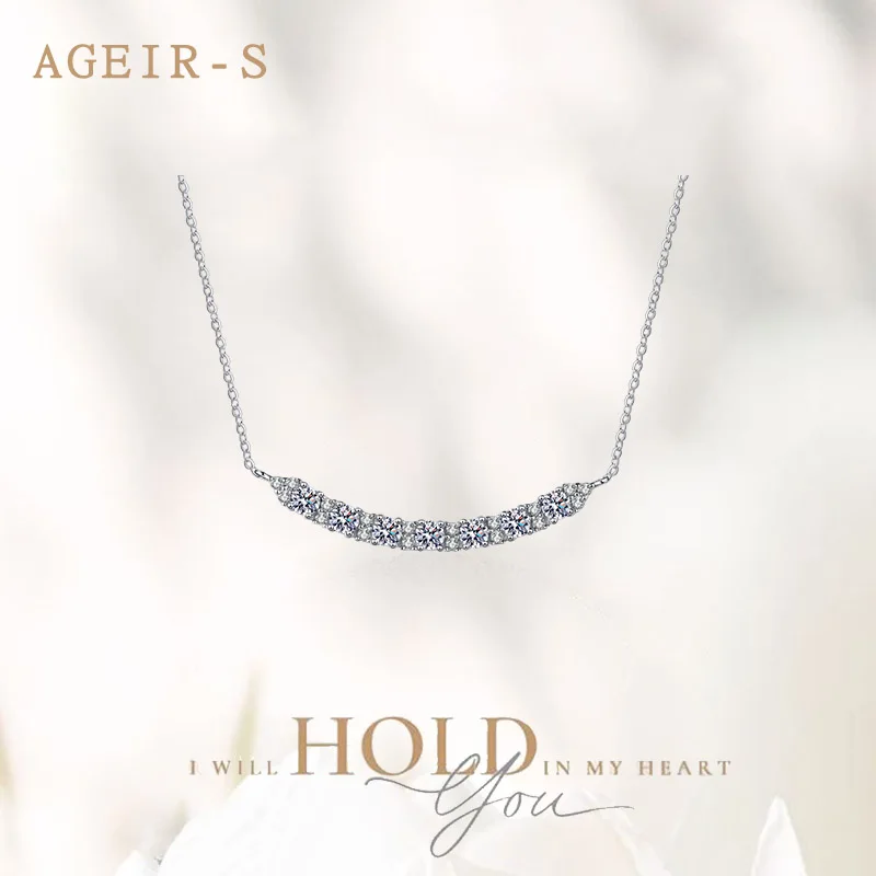 

AGEIR-S White Gold 925 Silver Real 70 Cent Glitter Moissanite Women Necklace Wedding Jewelry Valentines Anniversary Gift Z423