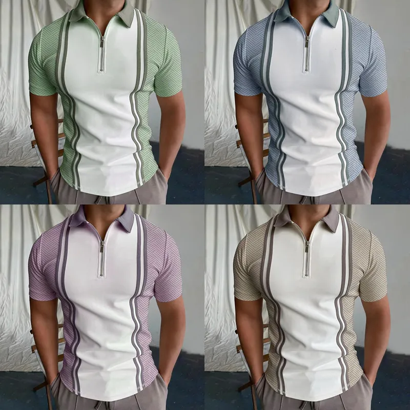 

Men's Golf Polo Shirt Striped Short Sleeve T-Shirt Top