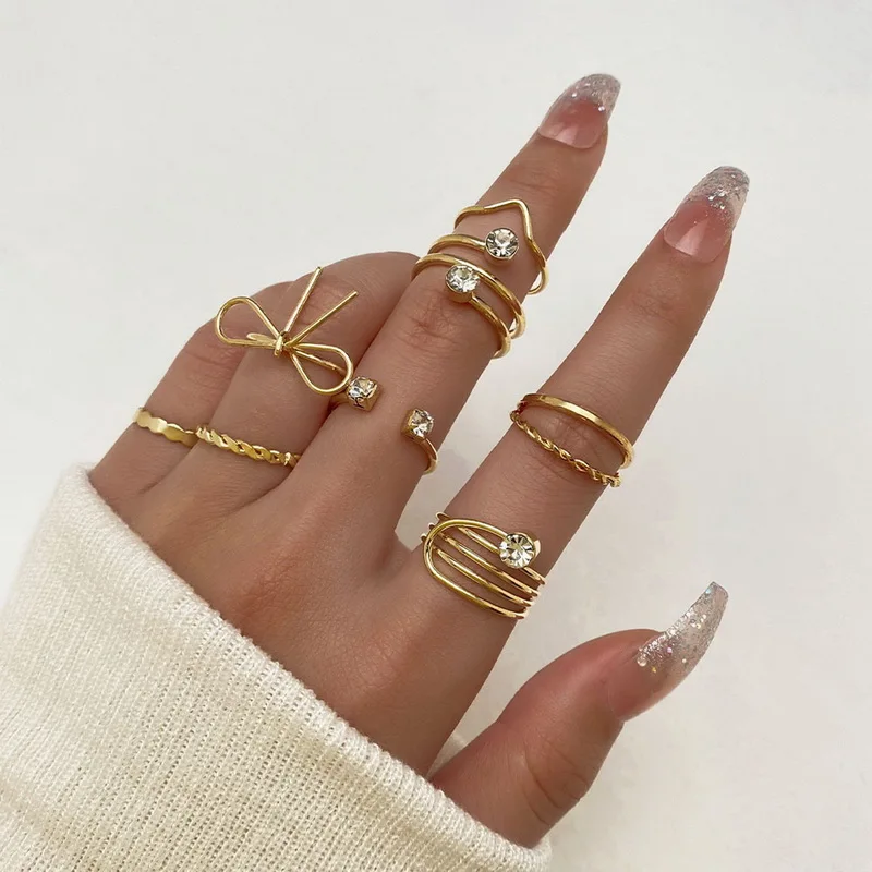 

Fashion Hollow Heart Ring Set Elegant Vintage Adjustable Women Finger Cute Love Jewelry Wedding Party Gift for Girl