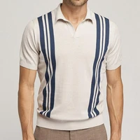 2022 summer mens striped short sleeve polo knit slim fit lapel casual polo shirt mens fashion top