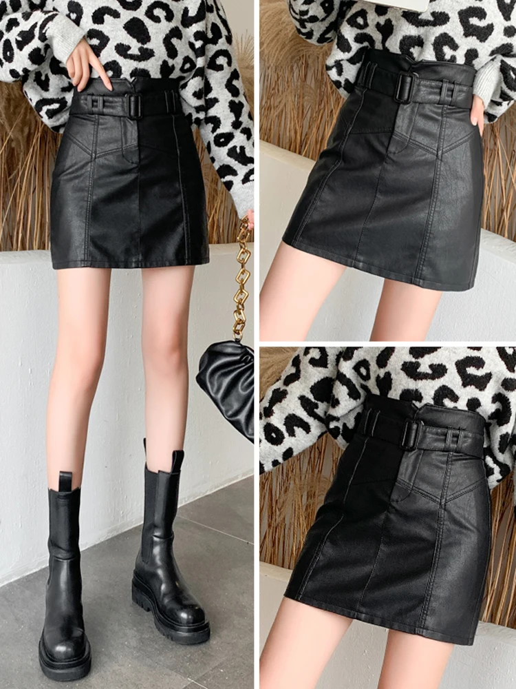 

Skirt Women's Autumn And Winter 2022 New Fashion Joker High Waist A Word Slim Black Skirt PU Leather Skirt