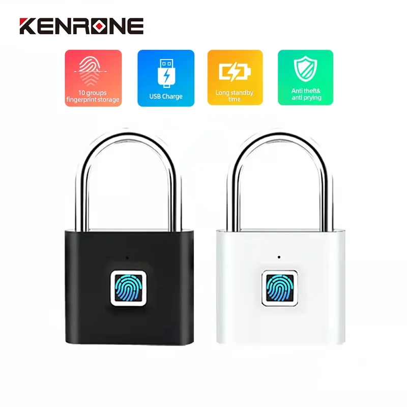 KENRONE Portable Keyless USB Charging Smart Fingerprint Padlock SL90 Quick Unlock Anti-theft Biometric Door Lock for Home Use