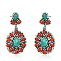antique silver color metal earrings pendants flower earrings popular natural earrings womens party jewelry