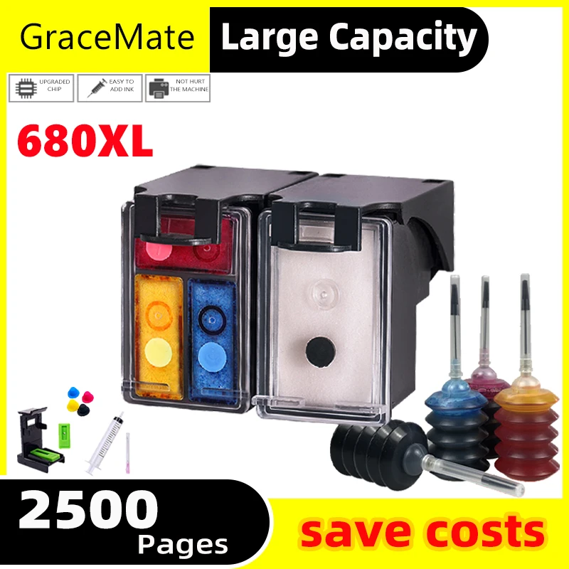 

Refillable ink kit 680XL Compatible for hp 680 hp680 Ink Cartridge for Deskjet 2135 2136 2138 3635 3636 3835 4535 4536 4538 4675